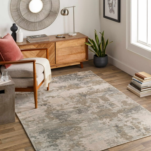BoutiqueRugs Tannersville Contemporary Area Rug - Teal, Peach, Beige - 18" x 18" Sample