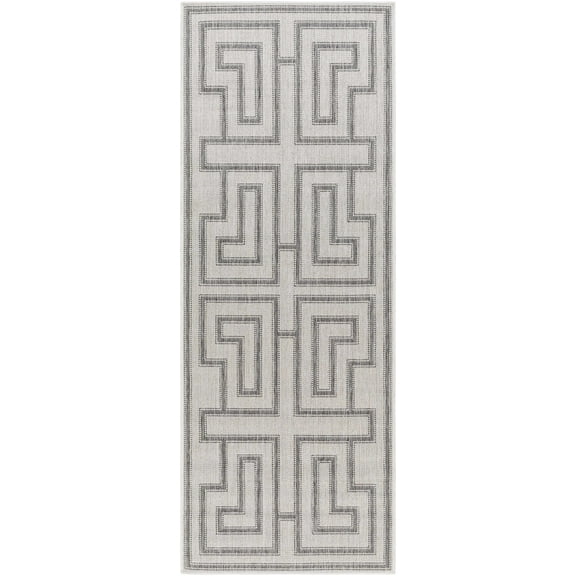 BoutiqueRugs Taro Bohemian, Transitional Runner Rug - Outdoor Safe - Off White, Medium Gray, Light Gray - 2'7" x 7'3" Runner