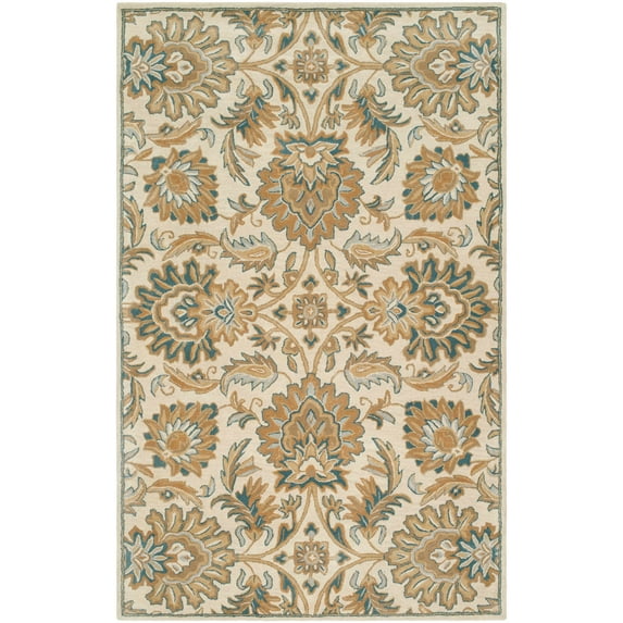 Boutique Rugs Teom Boho Hand Tufted Wool Natural Fiber Soft Extra Large Area Rug - Traditional Floral Carpet for Living Room, Bedroom, Dining Room - Beige, Cream, Green - 10' x 14'