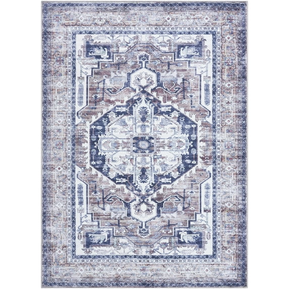 BoutiqueRugs Terri Traditional Area Rug - Machine Washable - Cream, Beige, Black - 7'10" x 10'2"