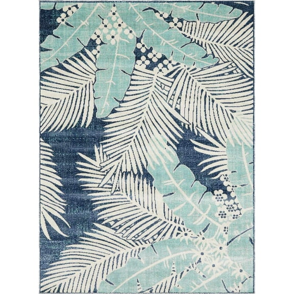 BoutiqueRugs Thebarton Coastal Area Rug - Outdoor Safe - Navy, Aqua, Gray - 6'11" x 9'