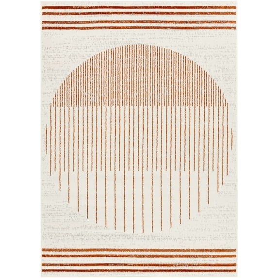 BoutiqueRugs Thono Modern Abstract Geometric Area Rug - Minimalist Contemporary Striped Carpet for Living Room, Bedroom- Light Gray, Burnt Orange, Cream - 7'10" x 10' (8x10)