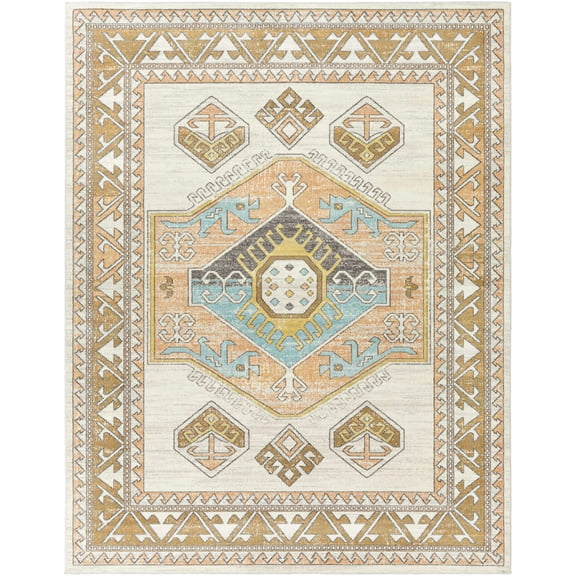 BoutiqueRugs Thornleigh Bohemian, Transitional Area Rug - Outdoor Safe - Dusty Coral, Ivory, Mustard - 5'3" x 7'3"