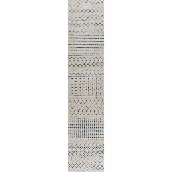 BoutiqueRugs Tigris Blue Moroccan Trellis Runner Rug - Blue, Ivory - 2'7" x 7'3" Runner