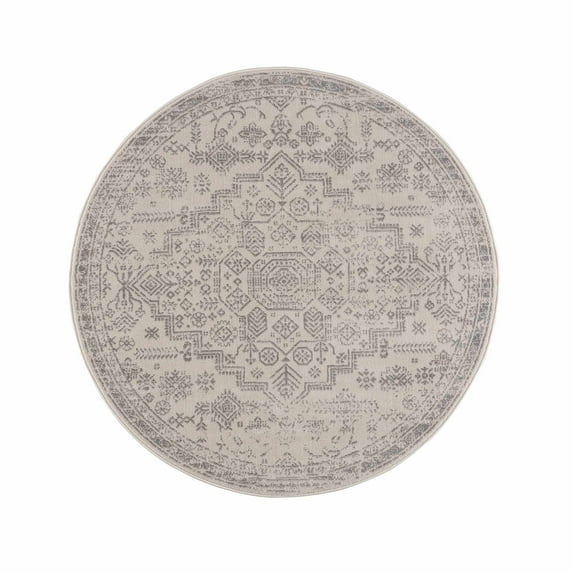 BoutiqueRugs Tigris Bohemian, Farmhouse, Traditional Area Rug - Gray, Ivory - 5'3" Round