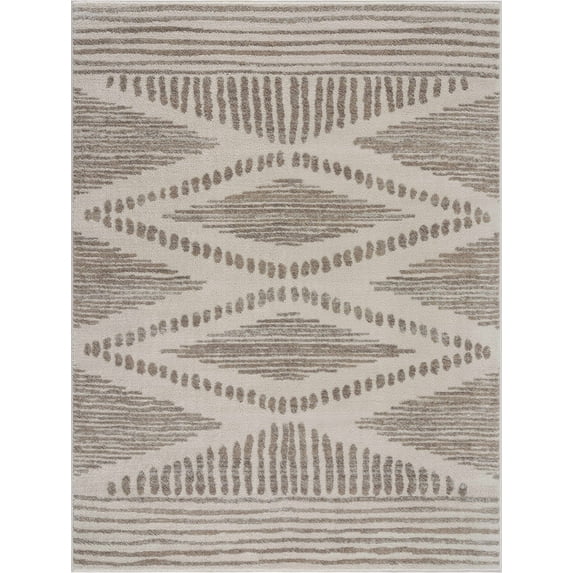 BoutiqueRugs Tigris Farmhouse Moroccan Geometric Area Rug - Boho Aztec Tribal Carpet for Living Room - Beige, Gray, Ivory - 5'3" x 7' (5x7)