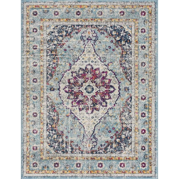 BoutiqueRugs Tigris Traditional Area Rug - Blue, Ivory, Aqua - 6'7" x 9'