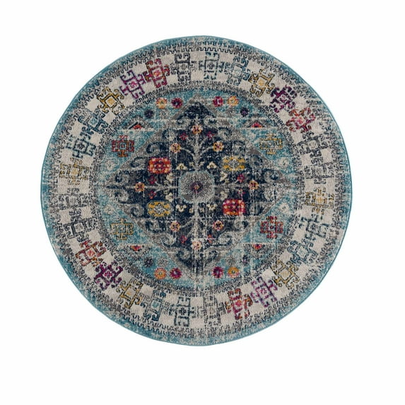 BoutiqueRugs Tigris Traditional Area Rug - Light Blue, Navy, Ivory - 5'3" Round