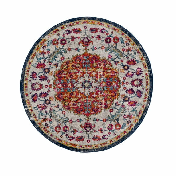 BoutiqueRugs Tigris Traditional Area Rug - Red, Ivory, Navy - 5'3" Round