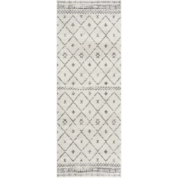 BoutiqueRugs Tigris Traditional Runner Rug - White, Charcoal, Gray - 2'7" x 7'3" Runner