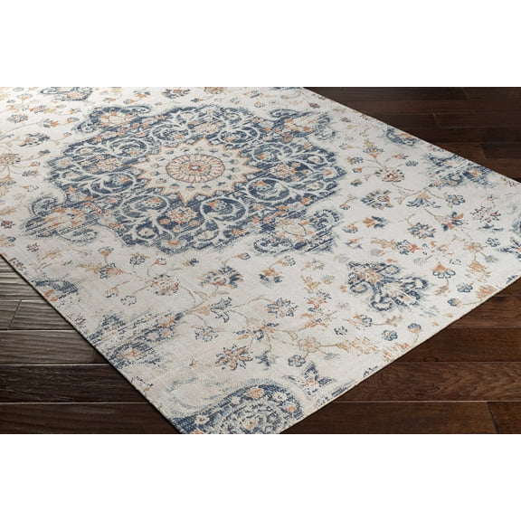 BoutiqueRugs Torbay Traditional Area Rug - Outdoor Safe - Navy, Denim, Tan - 5'3" x 7'