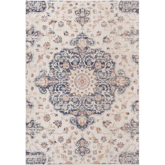 BoutiqueRugs Torbay Traditional Area Rug - Outdoor Safe - Navy, Denim, Tan - 6'7" x 9'