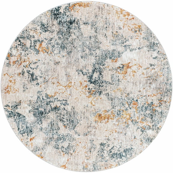 Boutique Rugs Tracyton Contemporary Area Rug - Teal, Medium Gray, Rust - 7'10" Round