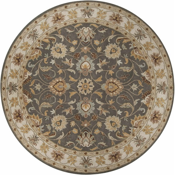BoutiqueRugs Tranquillity Boho Hand Tufted Wool Natural Fiber Soft Area Rug - Traditional Floral Damask Carpet for Living Room, Bedroom - Beige, Taupe, Sage - 9'9" Round