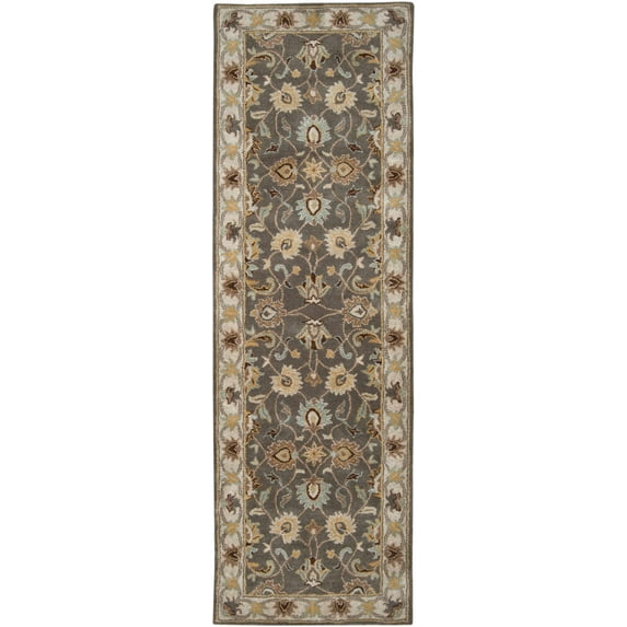 BoutiqueRugs Tranquillity Boho Hand Tufted Wool Natural Fiber Soft Runner Rug - Traditional Floral Damask Carpet for Hallway - Beige, Taupe, Sage - 3' x 12' Runner