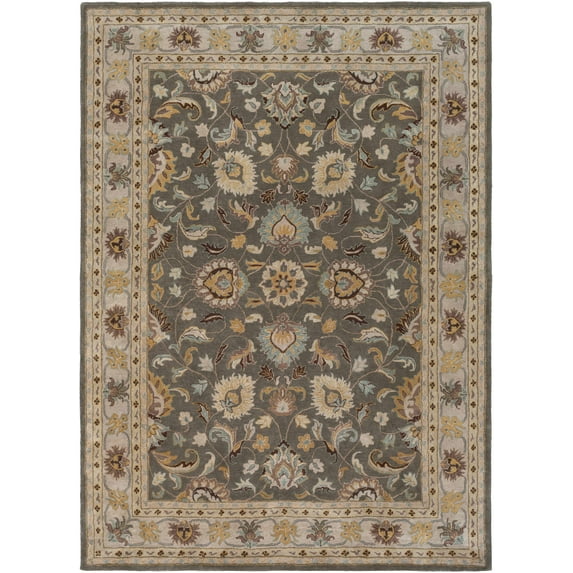 BoutiqueRugs Tranquillity Boho Hand Tufted Wool Natural Fiber Soft Small Area Rug - Traditional Floral Damask Carpet for Living Room, Bedroom, Dining Room - Beige, Taupe, Sage - 2' x 3'