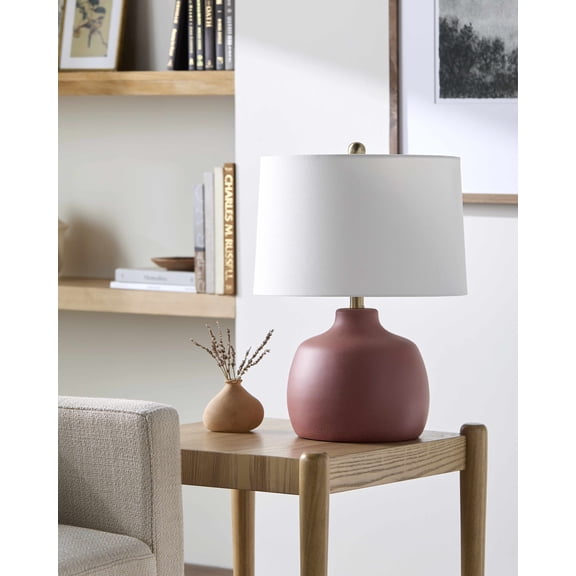 Boutique Rugs Tribaldos Boho Bedside Table Lamp for Bedroom Nightstand - End Side Lighting for Living Room - Shade Linen - Brown, Rust, White - 21" H