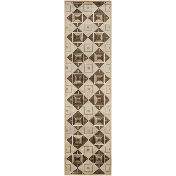 BoutiqueRugs Tribune Farmhouse Runner Rug - Gray, Taupe, Dark Brown - 2'6" x 10' Runner