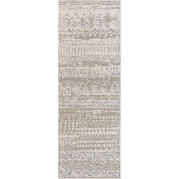 BoutiqueRugs Tupsan Bohemian, Transitional Runner Rug - Machine Washable - Light Gray, Peach, Cream - 2'7" x 7'3" Runner