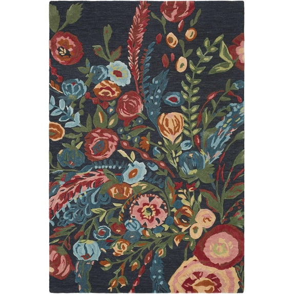 BoutiqueRugs Tuyet Traditional, Transitional Area Rug - Midnight Blue, Crimson, Coral - 8' x 10'