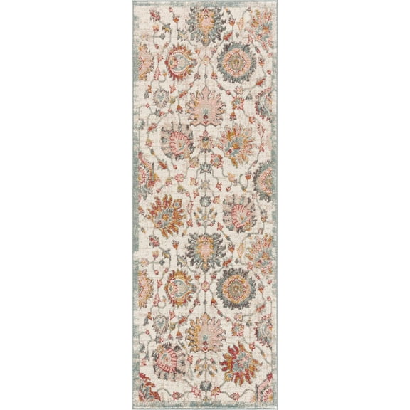 BoutiqueRugs Twilight Traditional Runner Rug - Dusty Pink, Sky Blue, Light Gray - 2'7" x 7'3" Runner