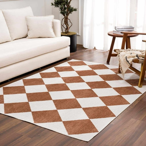 BoutiqueRugs Ulric Contemporary Area Rug - Machine Washable - Cream, Dark Orange - 18" Sample