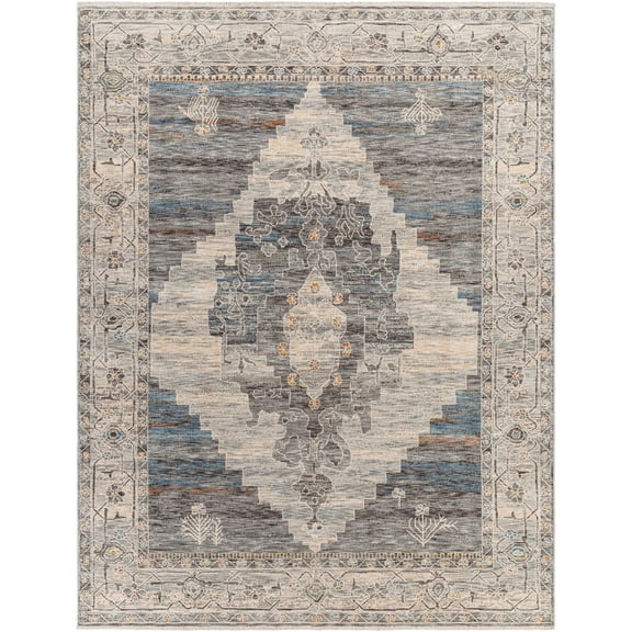 Boutique Rugs Unna Traditional Area Rug - Slate Blue, Charcoal, LightBeige - 18" x 18" Sample