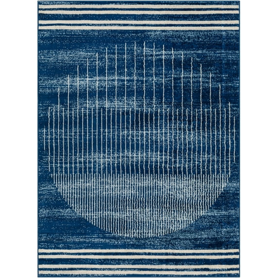 BoutiqueRugs Urja Modern Abstract Geometric Oversized Area Rug - Minimalist Contemporary Navy and White Striped Carpet for Living Room, Dining Room - Navy, Cream - 7'10" x 10' (8x10)