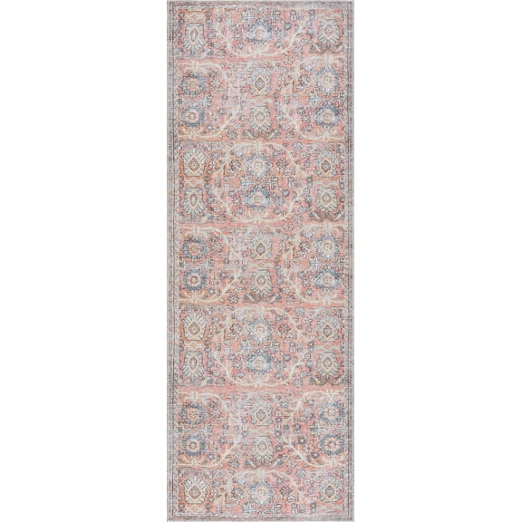Boutique Rugs Urpi Farmhouse Runner Rug - Machine Washable - Peach, Pink, Mustard - 2'7" x 7'3" Runner