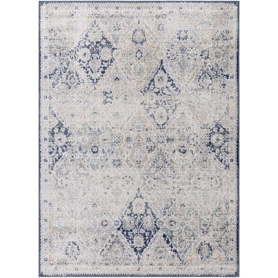 Boutique Rugs Valin Boho Traditional Floral Area Rug - Colorful Oriental Patterned Carpet for Living Room, Bedroom, Dining Room - Navy, Cream, Beige - 2' x 2'11"