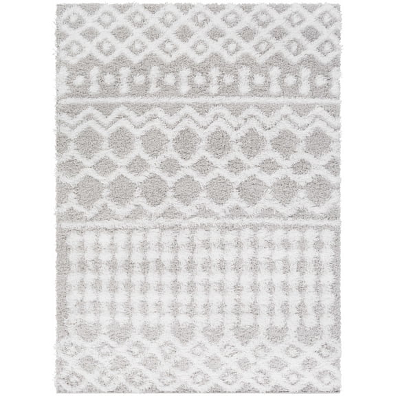 BoutiqueRugs Vernonburg Boho Moroccan Geometric Shag Large for Living Room, Bedroom, Dorm, Kids Room - White, Light Gray - 7'10" x 10'2" (8x10)