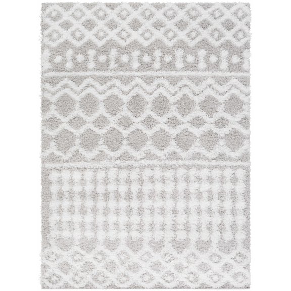 BoutiqueRugs Vernonburg Boho Moroccan Geometric Shag for Living Room, Bedroom, Dorm, Kids Room - White, Light Gray - 5'3" x 7'3" (5x7)