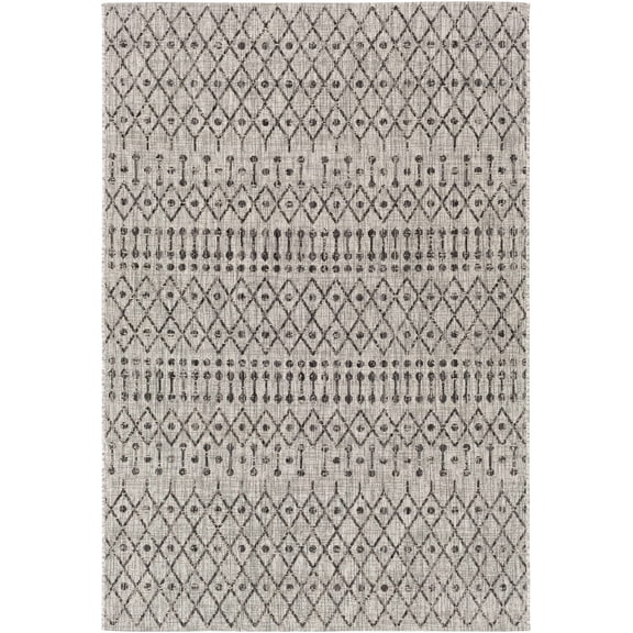 BoutiqueRugs Wallkill Bohemian, Transitional Area Rug - Outdoor Safe - Black, Charcoal, Taupe - 4'3" x 5'11"