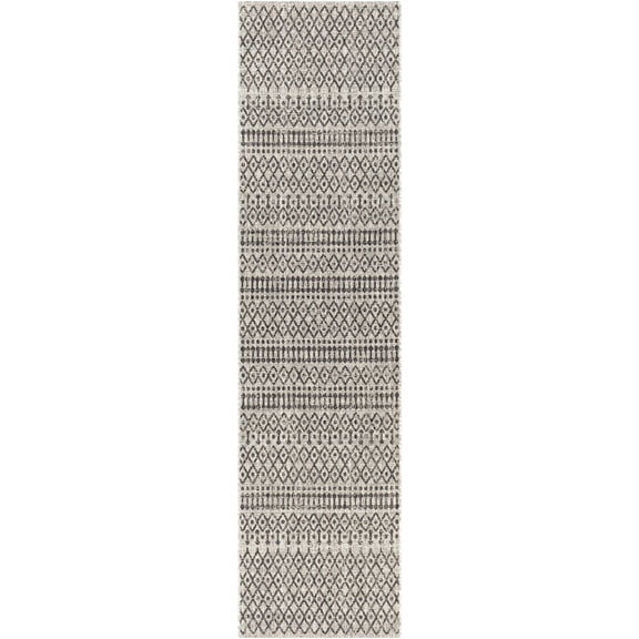 BoutiqueRugs Wallkill Bohemian, Transitional Runner Rug - Outdoor Safe - Black, Charcoal, Taupe - 2'7" x 12' Runner