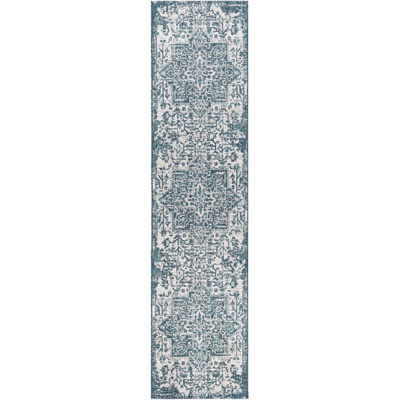 BoutiqueRugs Wamberal Traditional Runner Rug - Outdoor Safe - Teal, Black, Peach - 2'7" x 12' Runner