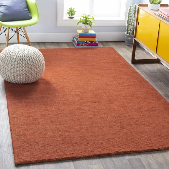 BoutiqueRugs Welch Solid Orange Wool Area Rug - Burgundy - 18" x 18" Sample