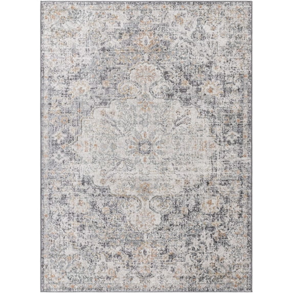 Boutique Rugs Wills Oriental Medallion Area Rug - Farmhouse Traditional Floral Carpet for Living Room - Cream, Gray, Blue- 2' x 2'11"