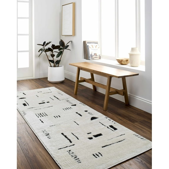 BoutiqueRugs Winda Contemporary Runner Rug - Ivory, Black - 2'7" x 7'3" Runner