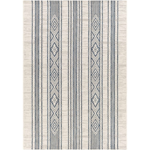 BoutiqueRugs Yankalilla Bohemian, Transitional Area Rug - Outdoor Safe - Navy, Pale Blue, Off - White - 5'3" x 7'7"