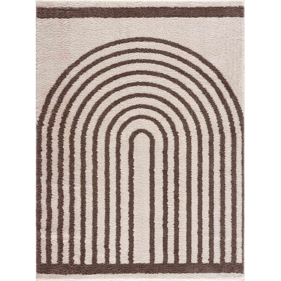 BoutiqueRugs Yasuo Contemporary Area Rug - Machine Washable - Peach, Dark Brown - 5'3" x 7'