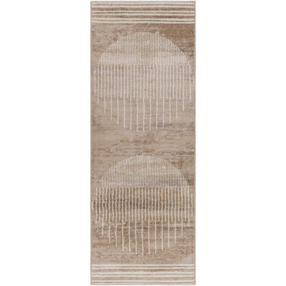 BoutiqueRugs Yoad Modern Abstract Geometric Brown Runner Rug - Minimalist Contemporary Brown and Beige Striped Carpet for Hallway, Kids Room - Tan, Cream, Brown - 2'7" x 7'3" (2x8)