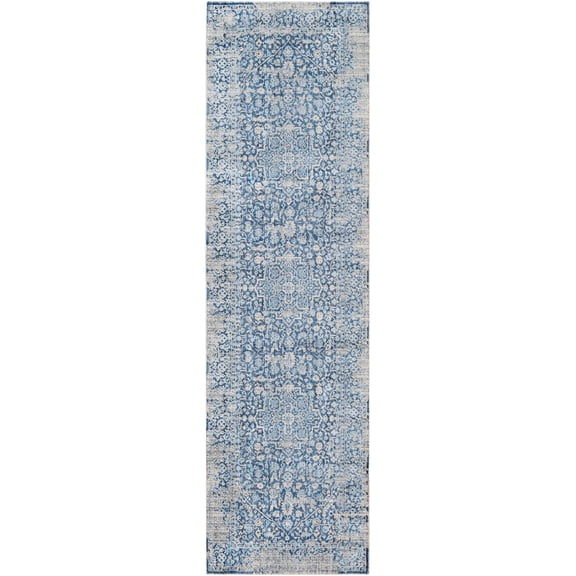 BoutiqueRugs Blue Traditional Tan Beige 9ft Runner Rug Mustard Yorkana Hallway Kitchen Corridor Stairway Laundry Room 2'7" x 9' Stain Resistant Non-Shedding Pet Friendly