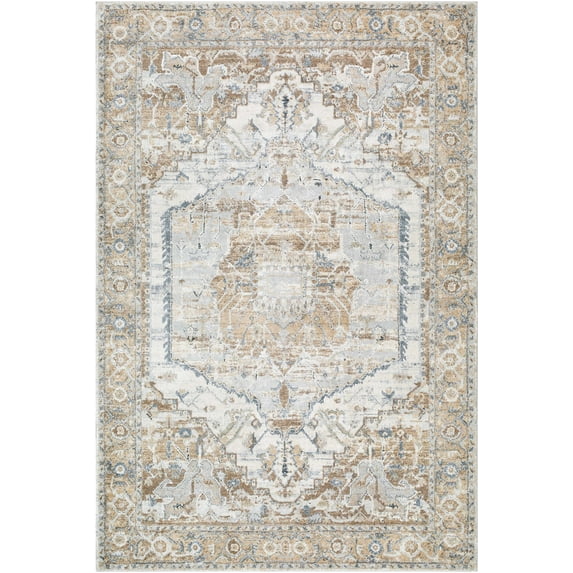 BoutiqueRugs Yumna Traditional Area Rug - Peach, Light Gray, Gray - 5'3" x 7'