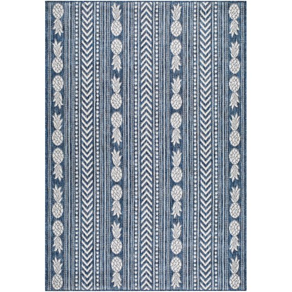 BoutiqueRugs Indoor/Outdoor Cream Traditional 5x8 Area Rug Black Pale Blue Zaida Living Room Bedroom Dining Room Home Office Apartment 5'3" x 7'7" Stain Resistant Non-Shedding Pet Friendly