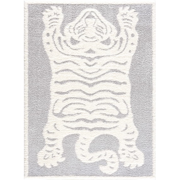 BoutiqueRugs Zane Farmhouse Area Rug - Light Gray, Cream - 5'3" x 7'