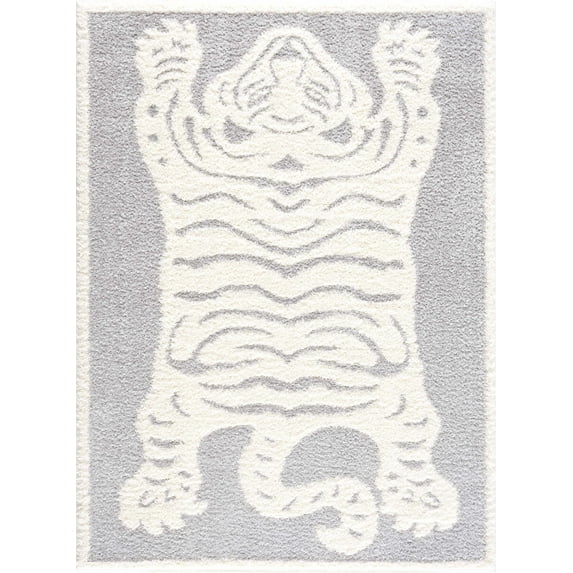 BoutiqueRugs Zane Farmhouse Area Rug - Light Gray, Cream - 6'7" x 9'
