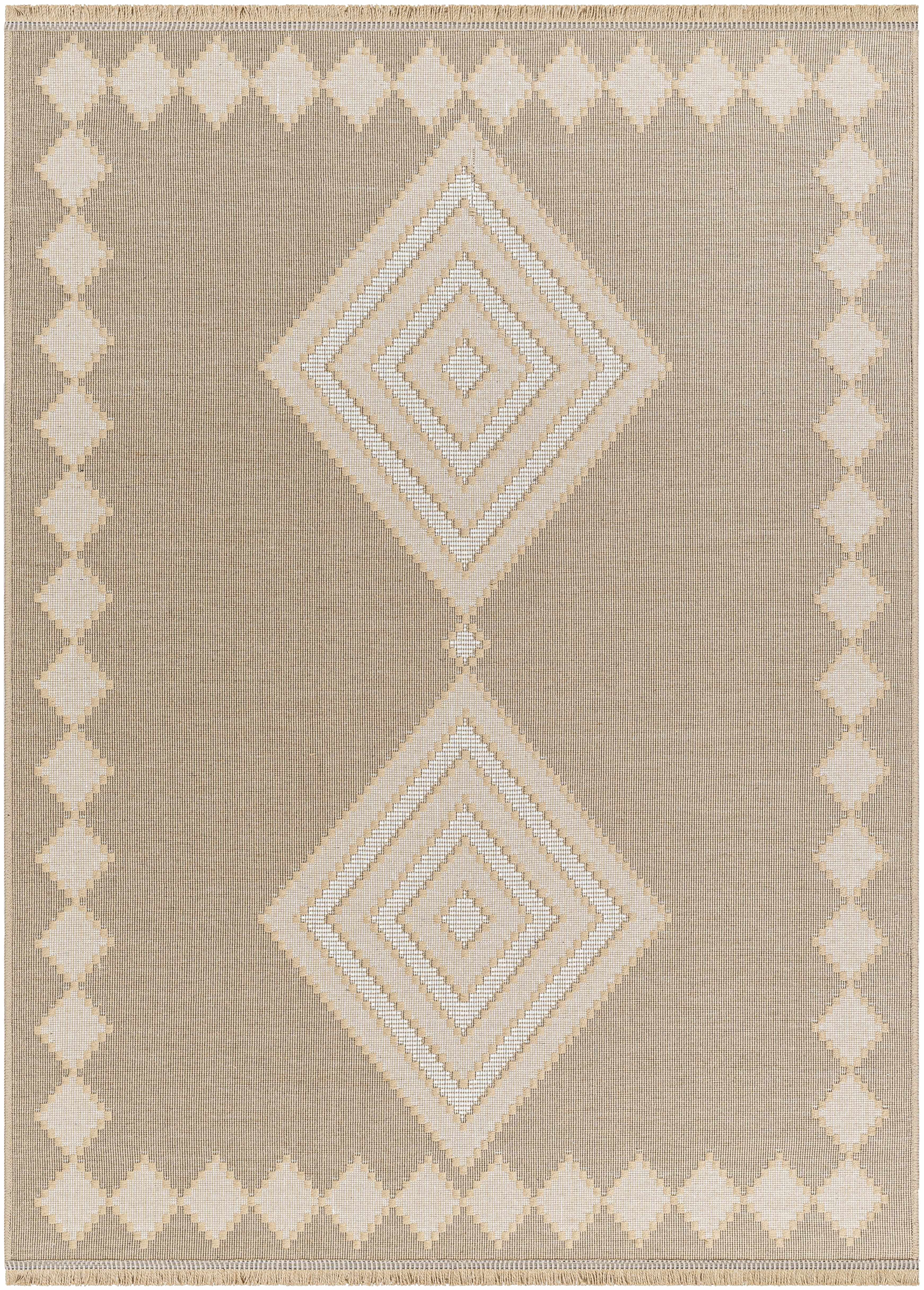 BoutiqueRugs Ziggy Bohemian Jute and Cotton Natural Fiber Textured Area Rug - Boho Moroccan Geometric Area Rug for Living Room, Bedroom - Machine Washable - Tan, Peach, Beige - 2'7" x 4'5"