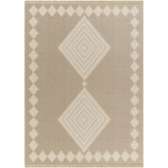 BoutiqueRugs Ziggy Bohemian Jute and Cotton Natural Fiber Textured Area Rug - Boho Moroccan Geometric Area Rug for Living Room, Bedroom - Machine Washable - Tan, Peach, Beige - 2'7" x 4'5"
