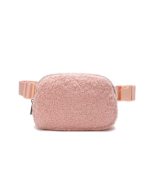 Boutique Sherpa, Fleece Belt Bag & Fanny Pack - Adjustable, Crossbody Bag, Pink