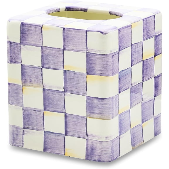 Boutique Square Tissue-Box Cover, Tissue Holder for Home Decor, Brown-and-White Mocha Check